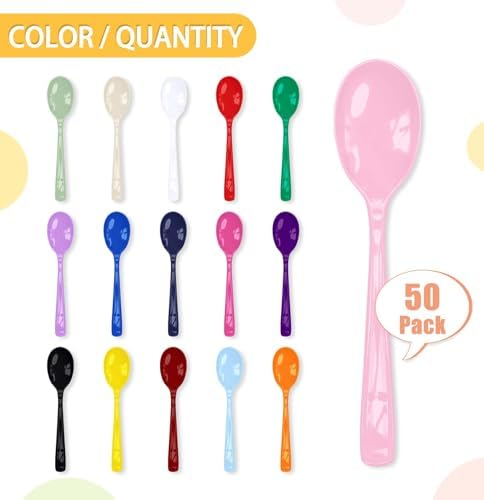SietDESEO 50 PCS Light Pink Plastic Spoons Disposable Utensils Heavy Duty Baby Pink Spoons Disposable Cutlery for Birthday Wedding Baby Shower Bridal Shower Plastic Silverware - Image 4