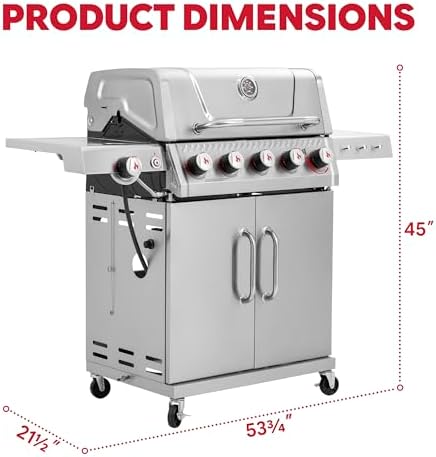 Feasto 5 Burner Propane Gas Grill with Side Burner and Sear Burner, Silver - Image 3
