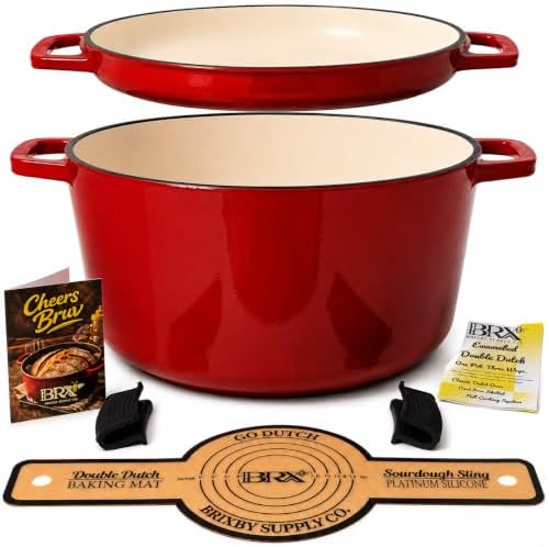Brixby 5 QT Sourdough Dutch Oven, Enameled Cast Iron with Skillet Lid by BrixbySupply