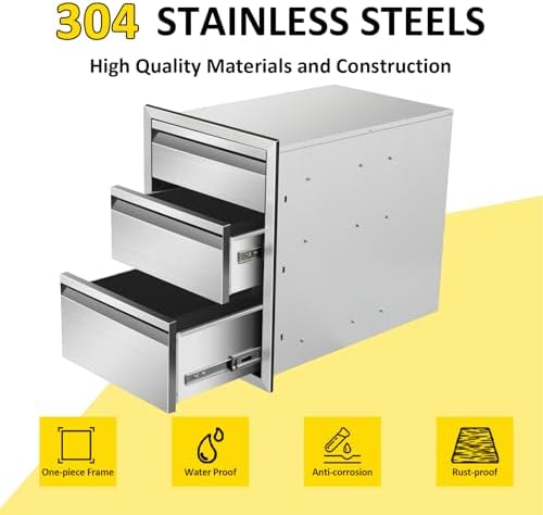 Outdoor Kitchen Drawers 16" W x 21"H x 23"D Triple BBQ Drawers Stainless Steel Built-in Drawer for Outdoor Kitchen Island, Patio Grill Station - Image 3