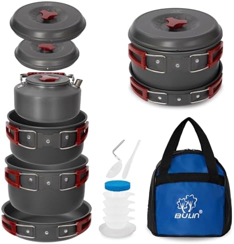 Bulin Camping Cookware, Portable Pots Kettle and Pans Set, 13 PCS for 3-4 by BULIN