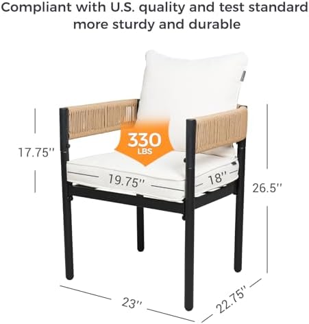 Grand patio 5-Piece Outdoor Dining Set for 4 with 1 Rectangle Expandable Table for 4-6 Person, Metal Woven Wicker Fixed Patio Chairs with Thickened Cushions for Yard, Poolside (Natural) - Image 6
