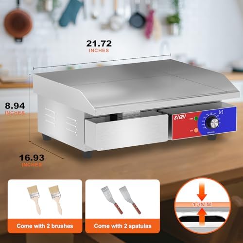 22’’ * 14’’ Commercial Electric Countertop Griddle -110V Flat Top Griddles w/ 122-572°F Adjustable Temperature and Non-Stick, 3000W Stainless Steel Electric Griddle w/ 10mm Thick carbon steel - Image 3
