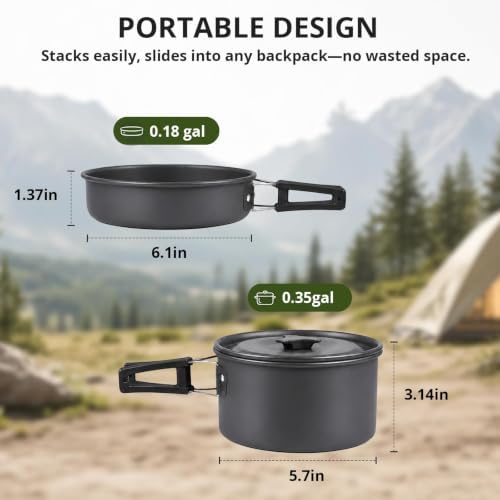 aiGear Camping Cookware with Pot Pan Kettle Cutlery Tableware 1-2 People - Image 2