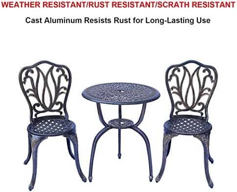 C/G 3 Piece Bistro Set,Outdoor Patio Set,Anti-Rust Cast Aluminum Bistro Table Set for Park Yard Front Porch Furniture(Antique Copper) - Image 5