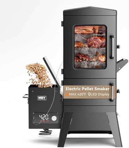 Electric Pellet Smoker with Rainproof Cover & Meat Probe, Vertical Pellet Smoker Grill with LED Display Temperature Control, 616 Sq.in, 4-Rack for Ribs, Brisket, Chicken by Unknown