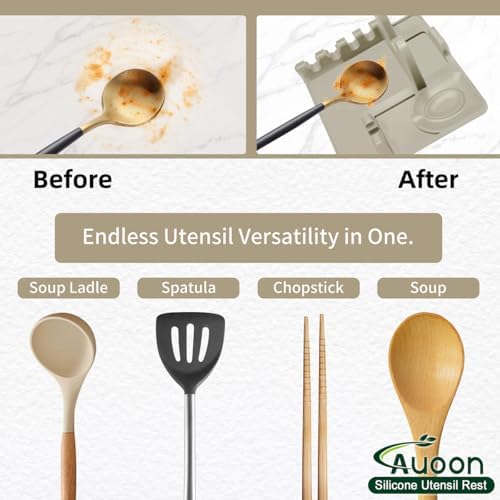 AUOON Silicone Utensil Rest with Lid Holder, Large, Milk Shake - Image 2