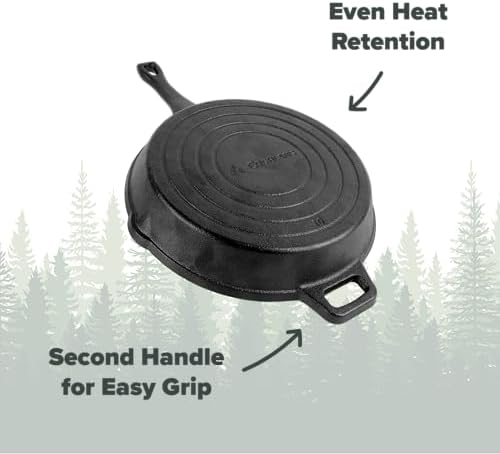 Coghlan's Cast Iron Skillet – 10-Inch Pre-Seasoned Frying Pan with Dual Pour Spouts & Helper Handle for Campfire Cooking, Stove, Grill, or Oven – Durable Outdoor Cookware - Image 5