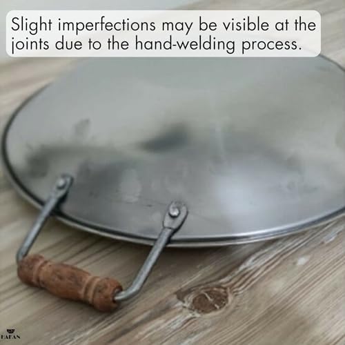 Hakan Stainless Steel Sauté Pan | Frying Pan with Wooden Handles | Barbeque Plate, Wide Shallow Cooking Pan for Stir Fry, Outdoor Cooking BBQ Cookware Pan, Skillet (X-Small 13.4 in) - Image 5
