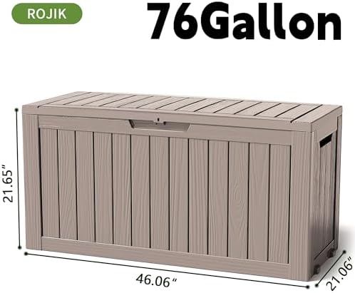 ROJIK Outdoor Storage Housing Deck Box - Waterproof Patio Furniture, Garden Tools, Cushions, Pool Accessories Storage Bench with Lockable Lid and Side Handles (Grey 76 Gal) - Image 2