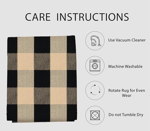 IOHOUZE 27.5x43 Buffalo Plaid Rug, Washable Outdoor Door Mat, Tan Black - Image 5