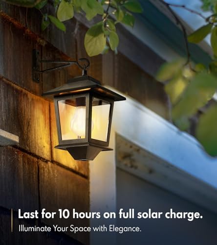 PASAMIC 2 Pack Solar Wall Lanterns,Outdoor Hanging Lights with 4 Solar Panels,Dusk to Dawn Led Outdoor Wall Sconce, Anti-Rust Waterproof Lanterns with Hooks,3000K Warm White - Image 2