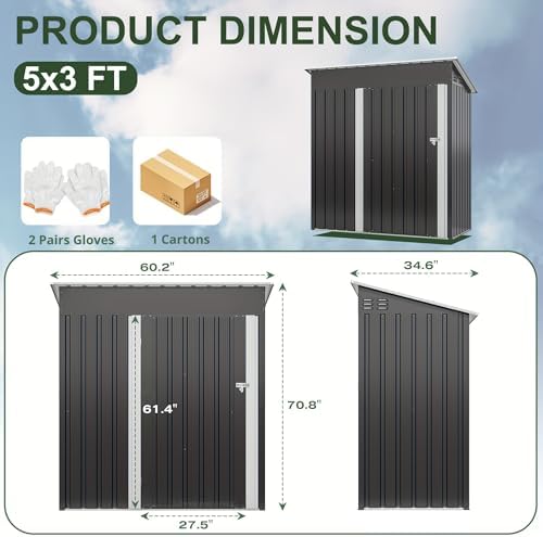 AirWire 5x3 FT Outdoor Storage Shed Grey - Image 6