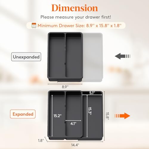 Lifewit Utensil Organizer for Kitchen Drawer, Expandable Cooking Tray - Image 3