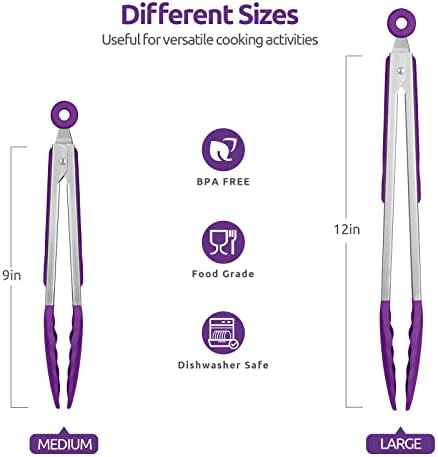 U-Taste Kitchen Tong for Cooking, 600ºF Heat-Resistant Silicon, 2Pcs/Purple - Image 2