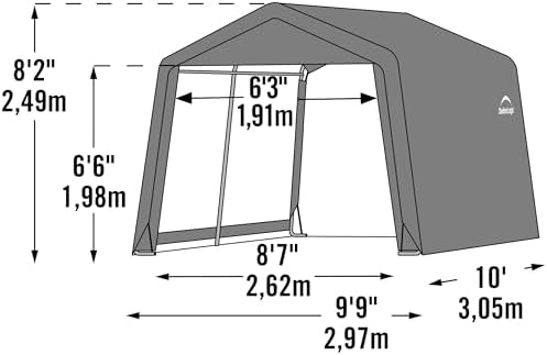 ShelterLogic 10' x 10' Shed-in-a-Box All Season Steel Metal Peak Roof Outdoor Storage Shed with Waterproof Cover and Heavy Duty Reusable Auger Anchors, Grey - Image 2