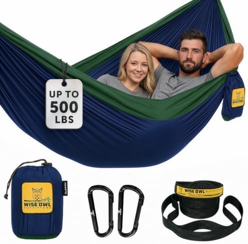 Wise Owl Outfitters Hammock for Camping Double Hammocks Gear for The Outdoors Backpacking Survival or Travel - Portable Lightweight Parachute Nylon DO Navy & Forrest by WiseOwlOutfitters