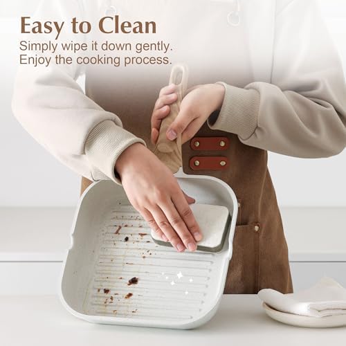 SENSARTE Nonstick Ceramic Grill Pan with Lid, Grill Pan for Stove Tops, Square Grilling Pan with Pour Spouts, Durable Grill Skillet for All Stoves, Steak Bacon Pan, Non Toxic PTFE,PFAS,PFOA Free - Image 4