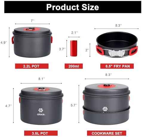 ALOCS Camping Cookware Set Camping Gear Compact Camping Pots and Pans Set - Image 3