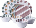 Gibson Home Cottage Stripes 12-Piece Melamine Plates and Bowls Dinnerware Set - Outdoor, Camping, & Everyday Use - Assorted Colors by GibsonHomewares