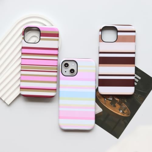 for iPhone 15 Case, Magnetic Matte Frosted Dual-Layer Striped Phone Case for Women, Retro Aesthetic Cover Compatible with Mag Safe Accessories - Cocoa Stripe - Image 5