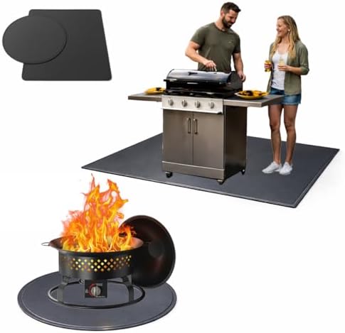 Fireproof Mat 2-Pack, Round Fire Pit Mat & Rectangle Grill Mat, 3-Layer Heat Resistant Deck Protector, Waterproof, Anti-Slip, for Patio, Grass & Outdoor Use (Round 36" & Rectangle 48" × 36") by AIZEUSS