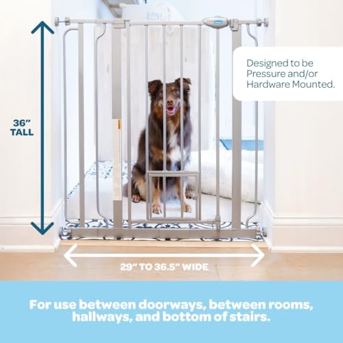 Carlson 36" Extra Tall Walk Through Dog Gate for Doorways & Bottom of Stairs, Metal Pet Gate with Small Pet Door, Expands 29”–36.5”, Platinum Gray - Image 2