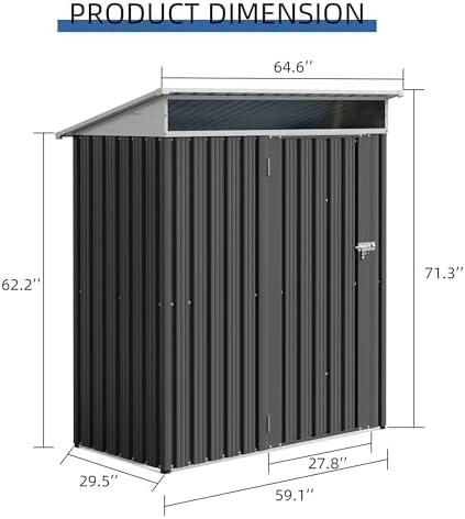 JY QAQA 5x3 FT Outdoor Garden Storage Shed, Waterproof Metal Garden Sheds with Window and Lockable Double Door, Weather Resistant Steel Tool Storage House Shed for Patio, Lawn Dark Gray - Image 2