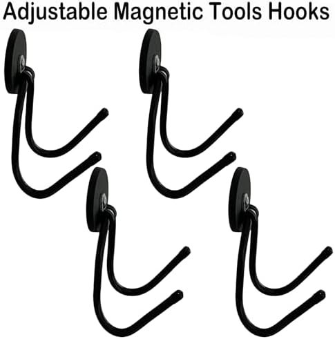 4 Pack Strong Garage Magnetic Hooks, Power Tool Organizer Rack, Heavy Duty Storage Utility Magnet Hooks for Power Drill,Garden Tools, Hose,Pegboard,Garage, Workshop for Indoor & Outdoor Hanging - Image 2