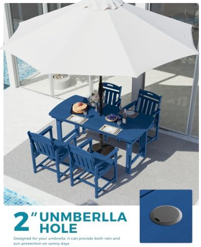 Ciokea HDPE Outdoor Dining Set of 4, Patio Table and Chairs Sets, Navy Blue - Image 4