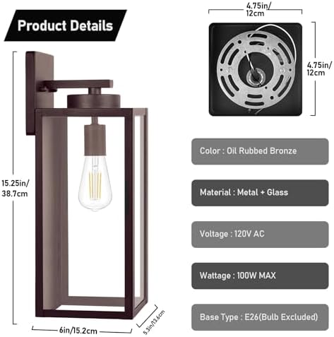 BesLowe 15’’ Large Outdoor Wall Lights, Porch Lights Oil-Rubbed Bronze - Image 6