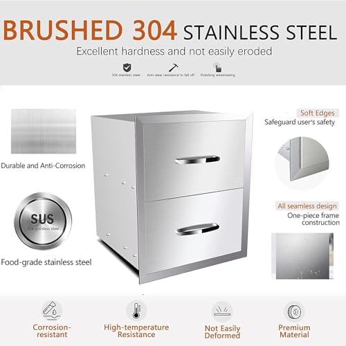 Pull Out Trash Drawer, Lower Sliding Rails Stainless Steel Roll Out Trash Bin Pull Out Tray With Handle For Outdoor Kitchen BBQ Island Grill Station,Double Drawers - Image 5