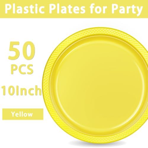 WELLIFE 10 Inch Yellow Plastic Plates 50 Count - Image 5