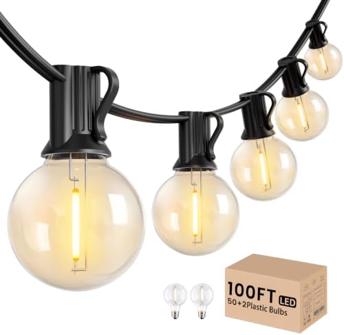 LACHON Outdoor String Lights Waterproof 100 FT with 50 G40 IP65 Bulbs by LACHON