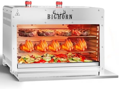BIG HORN OUTDOORS 1500°F Infrared Propane Gas Grill – Portable Steak Broiler & Sear Station, Outdoor Salamander BBQ, Stainless Steel, 21.2 inch by BigHornOutdoors