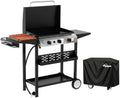 Pipopa 3-Burner Propane Griddle, Portable Flat Top Grill with Wheels & Hood by Pipopa