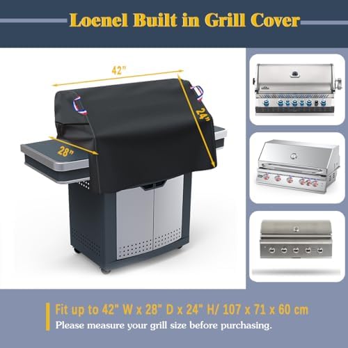 Built in Grill Cover for Outdoor Grill, 42 Inch BBQ Grill Top Cover for Most 4 Burner Built in Grill, Heavy Duty Waterproof Outdoor Kitchen & Grill Head Cover - 42" W x 28" D x 24" H - Image 2