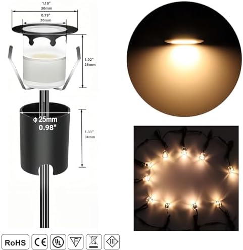 Warm White Recessed LED Deck Light, RNEHON 12V Low Voltage Step Lights with Protecting Shell, Φ1.18 Landscape Lights Outdoor for Garden,Yard Steps,Stair,Patio,Floor,Kitchen Decoration - Image 3