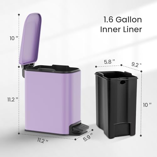 Cesun Small Bathroom Trash Can with Lid, 1.6 Gal, Soft Close, Purple - Image 6