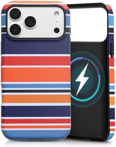 for iPhone 17 Pro Case, Magnetic Matte Frosted Dual-Layer Striped Phone Case for Women, Retro Aesthetic Cover Compatible with Mag Safe Accessories - Sunset Coast by YKCZL