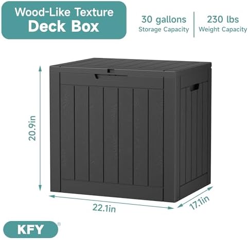 30 Gallon Waterproof Resin Deck Box, UV Resistant Outdoor Storage for Garden, Patio, Porch, Delivery,Striped Black - Image 2