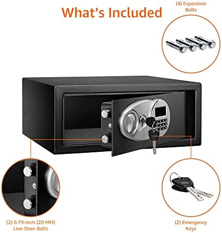 Amazon Basics Steel Security Safe and Lock Box with Digital Keypad, Electronic Lock, Emergency Key Open, Secure Cash, Jewelry, Documents, Black, 0.7 Cubic Feet, 16.9-x-14.6-x-7.1-inches (WxDxH) - Image 4