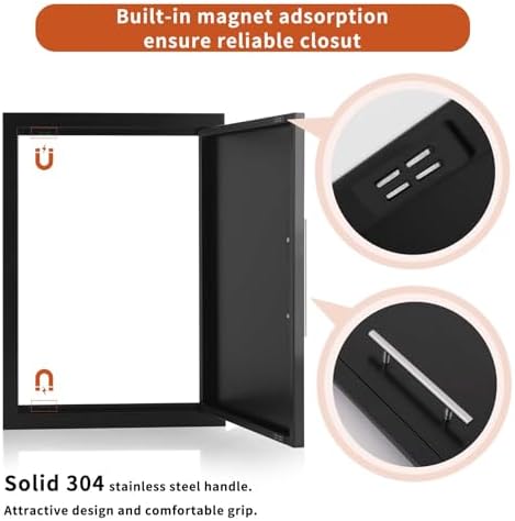 JIE JIN Outdoor Kitchen Doors 17" W X 24" H Single Doors 1.2mm Thickness Stainless Steel BBQ Access Door BBQ Island Doors Outdoor Kitchen Accessories Door for Outdoor Kitchen BBQ Island (Black) - Image 4