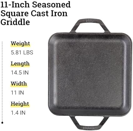 Lodge Chef Collection 11 Inch Pre-Seasoned Cast Iron Square Griddle - Image 7