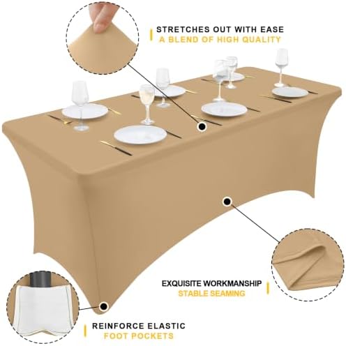 Smiry 2 Pack Spandex Table Cloth 6FT, Elastic Fitted Dark Khaki Tablecloth - Image 2