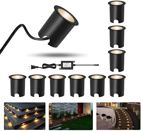 Warm White Recessed LED Deck Light, RNEHON 12V Low Voltage Step Lights with Protecting Shell, Φ1.18 Landscape Lights Outdoor for Garden,Yard Steps,Stair,Patio,Floor,Kitchen Decoration by MRNEHON