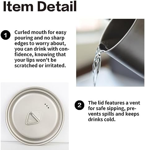 750ml/26oz Titanium Camping Pot with Lid and Foldable Handle, Ultralight Camping Mug for Hiking, Backpacking, Outdoor Cooking, and Travel - Image 3