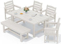 SERWALL Outdoor Dining Set, Patio Dining Set with Bench, White by SERWALL