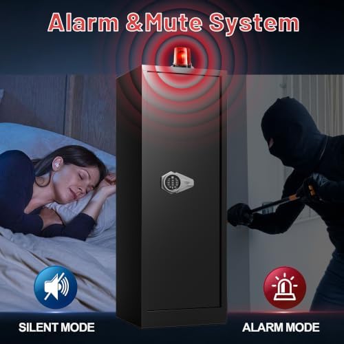 8-10 Gun Safe, Rifle Safe with 3 Quick‑Access Entry Modes, Gun Cabinet with Silent & Alarm Mode, Gun Safe for Rifles with Adjustable Shelves, 51.96" Rifle Gun Safe with Easy Assembly - Image 6