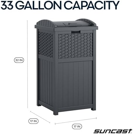 Suncast 33 Gal, Wicker Hideaway Trash Can, Secure Lid, Cyberspace Gray - Image 3